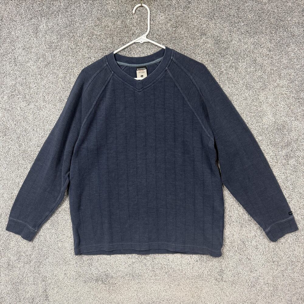 Columbia Sweater Mens L Blue V Neck Knit Pullover Outdoor Minimalist Layering